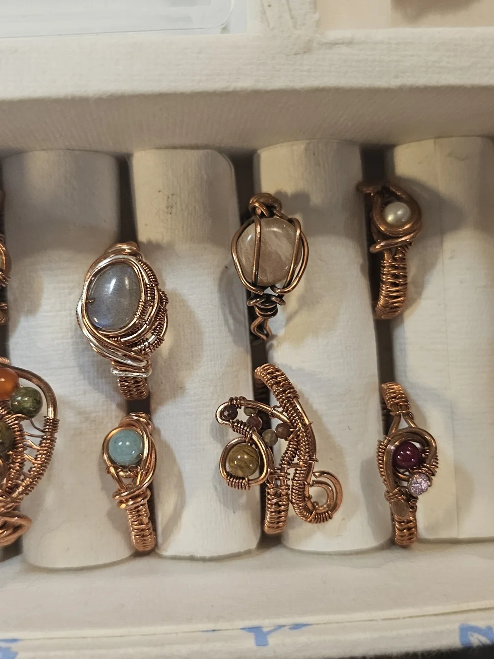 Handcrafted Copper Wire Wrapped Gemstone Ring - Multi-Color